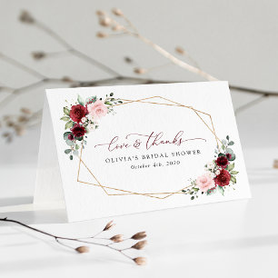 Burgundy Red Flowers, Pink Flowers, Bridal Shower Thank You Card