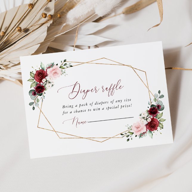 Burgundy Red Flowers, Pink Flowers, Diaper Raffle Enclosure Card (Creator Uploaded)