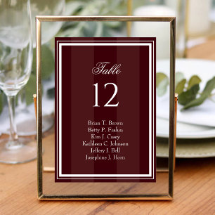 Burgundy Red Geometric Wedding Seating Chart Table Number