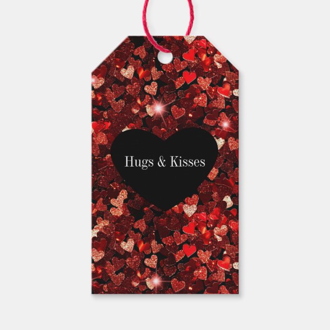Burgundy Red Glitter Hearts Gift Tags (Front)