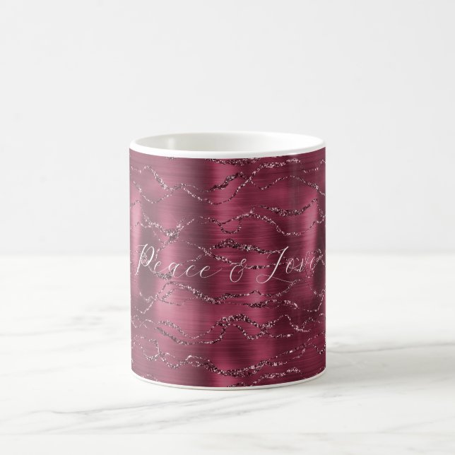 Burgundy Red Glitzy Glitter Stripes Coffee Mug (Center)