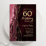 Burgundy Red Gold Agate 60th Birthday Invitation<br><div class="desc">Burgundy and gold agate 60th birthday party invitation. Elegant modern design featuring dark red marsala wine watercolor agate marble geode background,  faux glitter gold and typography script font. Trendy invite card perfect for a stylish women's bday celebration. Printed Zazzle invitations or instant download digital printable template.</div>