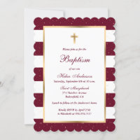 Burgundy Red Gold Cross Striped Girl Baptism