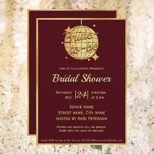 Burgundy red gold disco ball bridal shower invitation