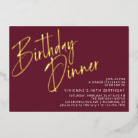 Burgundy Red & Gold Elegant Maroon Birthday Dinner