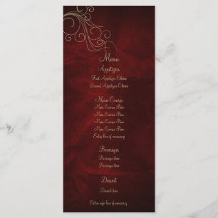 Burgundy Red Gold Elegant Wedding Menu Rack Card