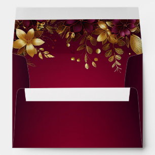 Burgundy Red Gold Flowers Envelope