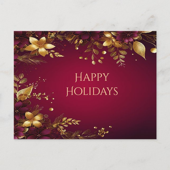 Burgundy Red Gold Flowers Postcard (Front)
