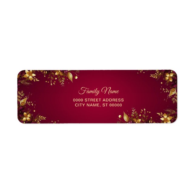 Burgundy Red Gold Flowers Return Address (Front)