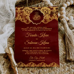 Burgundy Red Gold Foil Lace Islamic Muslim Wedding Invitation<br><div class="desc">Amaze your guests with this elegant wedding invite featuring beautiful faux gold foil lace with 'Bismillah' in Arabic calligraphy. Simply add your event details on this easy-to-use template to make it a one-of-a-kind invitation.</div>