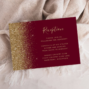 Burgundy Red Gold Glitter Edge Wedding Reception Enclosure Card
