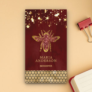 Burgundy Red Gold Glitter Honey Bee Beekeeper Business Card