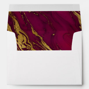 Burgundy Red Gold Marble Wedding Envelope