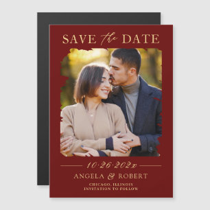 Burgundy Red Gold Photo Save the Date Magnet