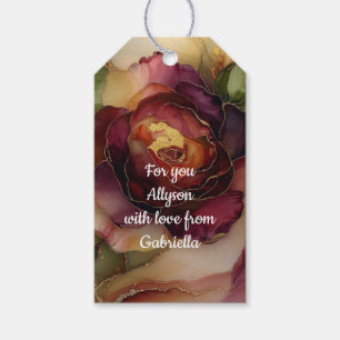Burgundy Red Gold Rose Floral Bridal Shower Gift Tags