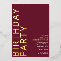 Burgundy Red & Gold | Sleek Modern Maroon Birthday