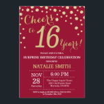 Burgundy Red Gold Surprise 16th Birthday Diamond Invitation<br><div class="desc">Surprise 16th Birthday Invitation with Burgundy Red and Gold Glitter Diamond Background. Gold Confetti. Kids Birthday. Teen Teenage Boy or Girl Birthday. For further customisation,  please click the "Customise it" button and use our design tool to modify this template.</div>