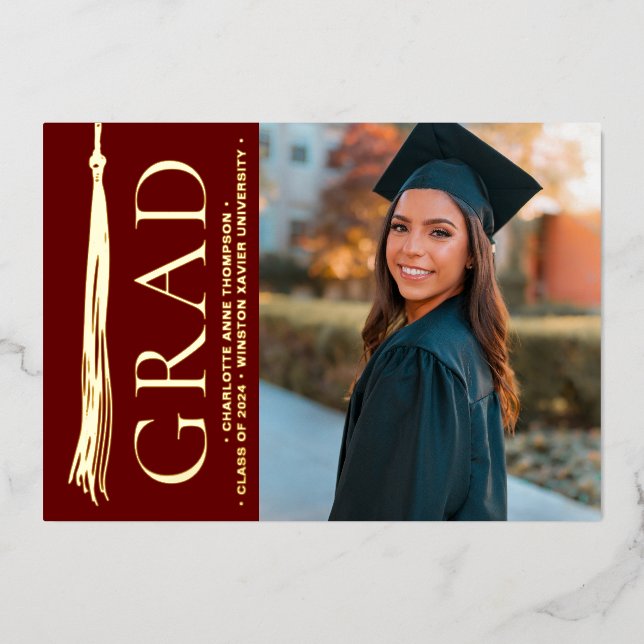 Burgundy Red Gold Tassel Grad Party Custom Photo  (Front)