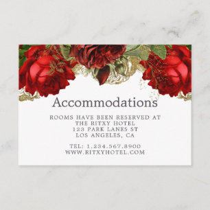 Burgundy Red & Gold Vintage Wedding Accommodations Enclosure Card