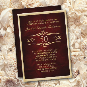 Burgundy Red Golden Anniversary Celebration Invite