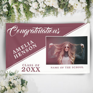Burgundy Red Graduate Photo Graduation Party Banner