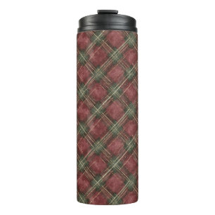 Burgundy Red Green Plaid Thermal Tumbler