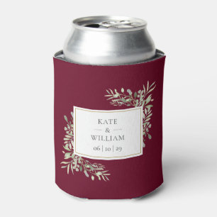Burgundy Red Greenery Foloral Wedding Can Cooler
