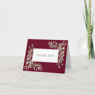 Burgundy Red Greenery Wedding Thank You Card