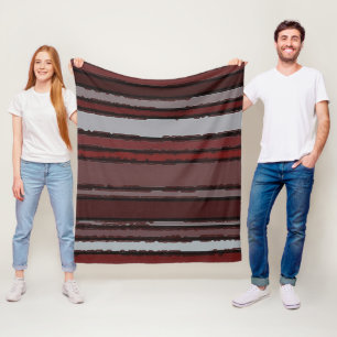 Burgundy Red Grey Mauve Taupe Stripes Pattern Fleece Blanket