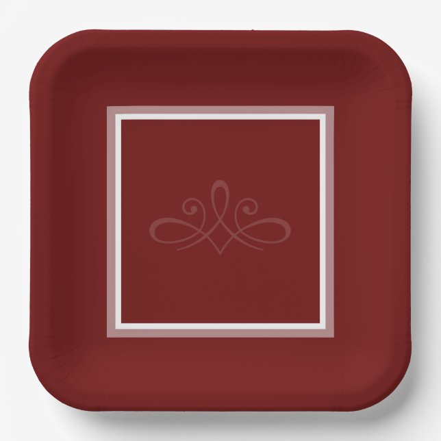 Burgundy red invitation paper plates (Front)