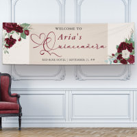 Burgundy Red Ivory Floral Rose Quinceanera Welcome