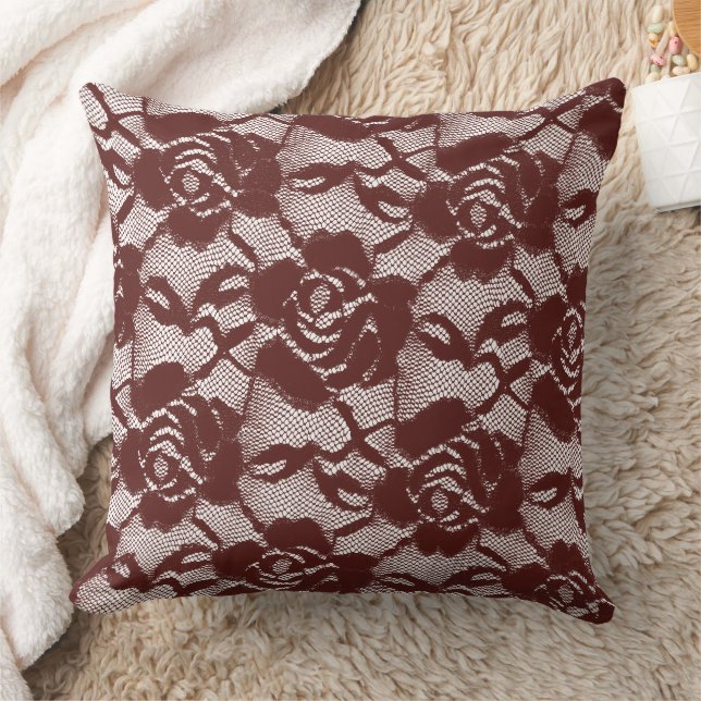 Burgundy Red Lace Floral Cushion (Blanket)