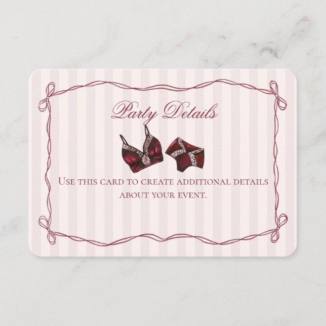 Burgundy Red Lace Lingerie Shower Details Enclosure Card (Front)