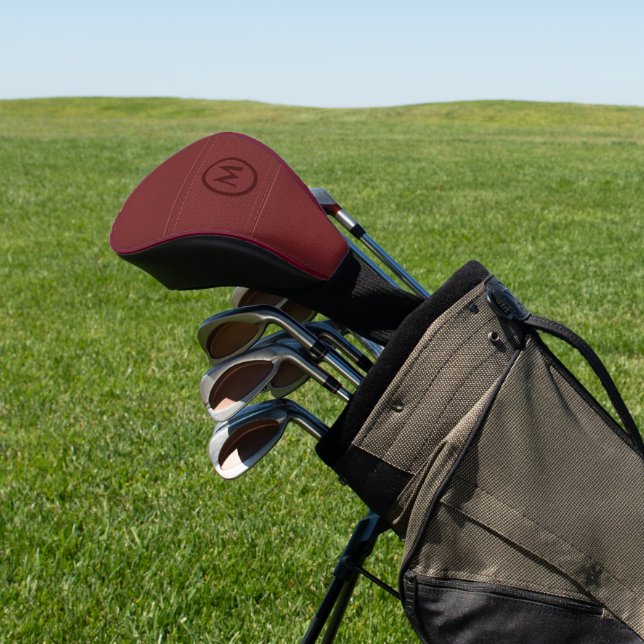 Burgundy Red Leather Image Print Custom Monogram Golf Head Cover (In Situ)