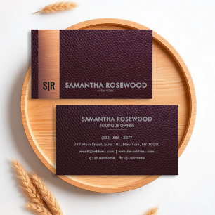 Burgundy Red Leather & Rose Gold Business Card