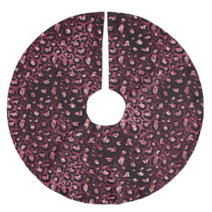 Burgundy Red Leopard Animal Glitter Christmas Brushed Polyester Tree Skirt