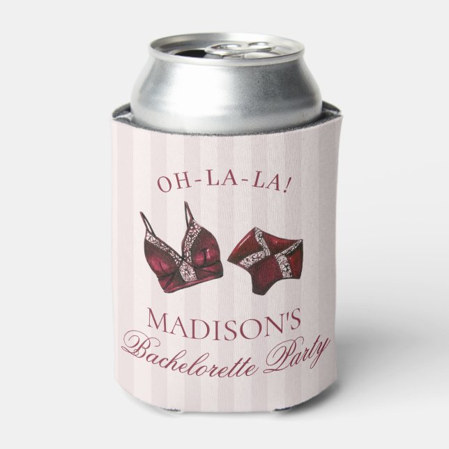 Burgundy Red Lingerie Bachelorette Party Favour Can Cooler (Can Front)