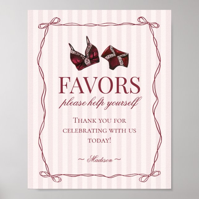 Burgundy Red Lingerie Bachelorette Party Favours Poster (Front)