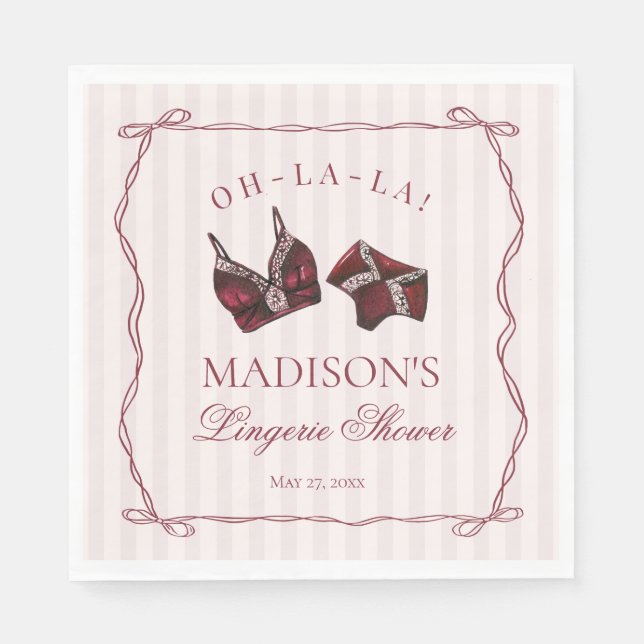Burgundy Red Lingerie Shower Bachelorette Party Napkin (Front)