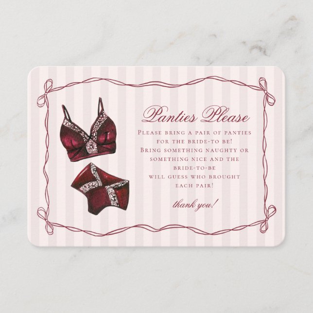 Burgundy Red Lingerie Shower Panties Please Enclosure Card (Front)