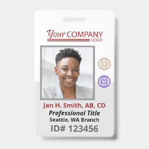Burgundy Red Logo Employee Photo ID Entry QR Code Badge