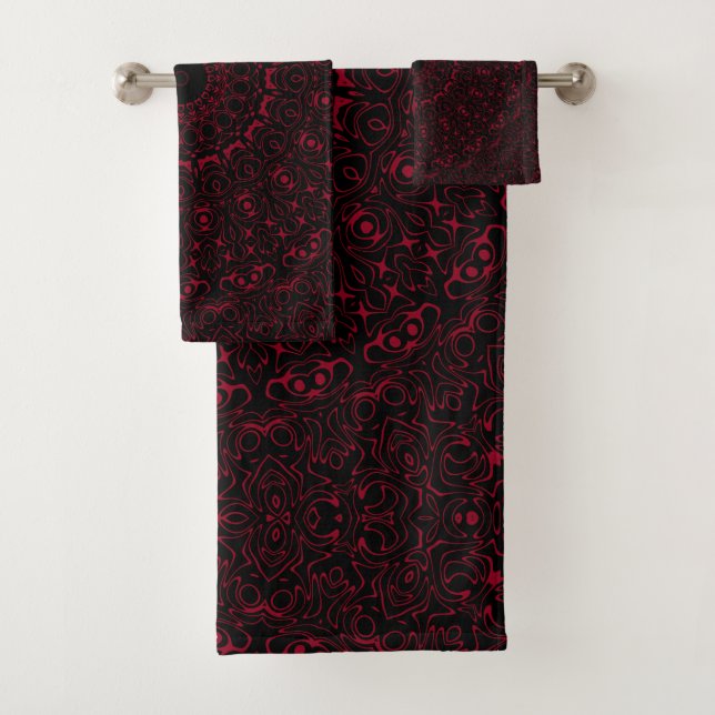 Burgundy Red Mandala with Ornamental Symmetry Bath Towel Set (Insitu)