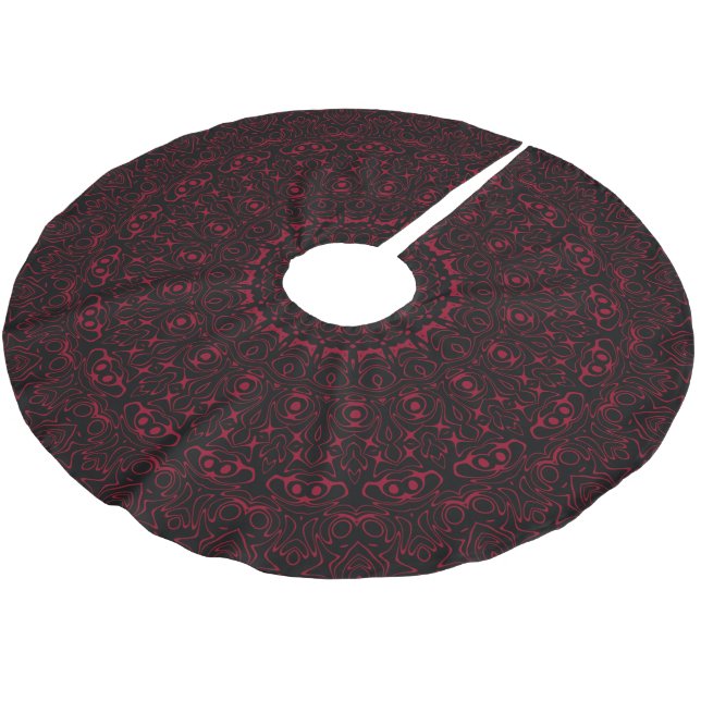 Burgundy Red Mandala with Ornamental Symmetry Brushed Polyester Tree Skirt (Angled)