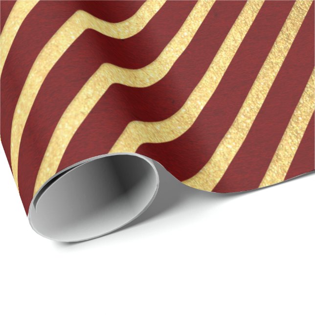 Burgundy Red Maroon Gold Stripes Lines Lux Wrapping Paper (Roll Corner)