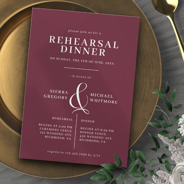 Burgundy Red Maroon | Romantic Rehearsal Dinner Invitation (Creator Uploaded)