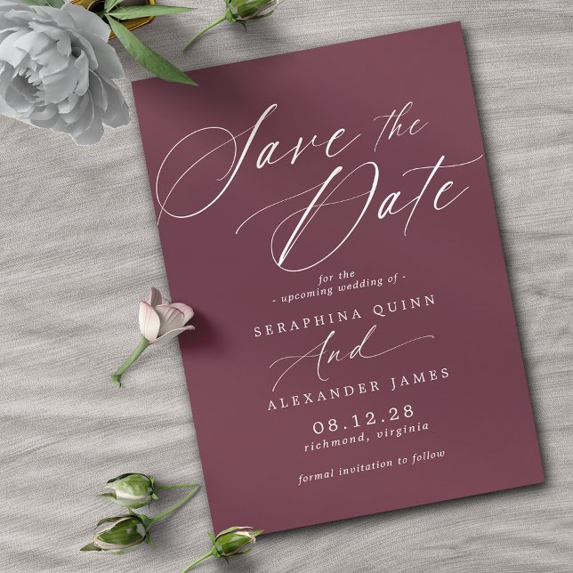 Burgundy Red Maroon | Simple Calligraphy Script Save The Date (Creator Uploaded)