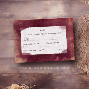 Burgundy Red Marsala Boho Rustic Vineyard Wedding RSVP Card