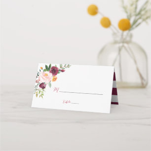 Burgundy Red Marsala Floral Place Cards