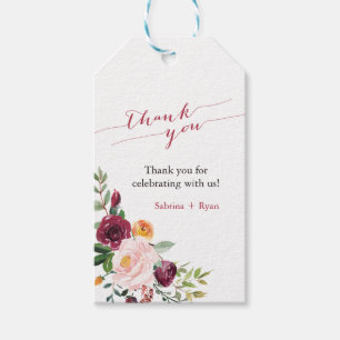 Burgundy Red Marsala Floral Thank You Tag