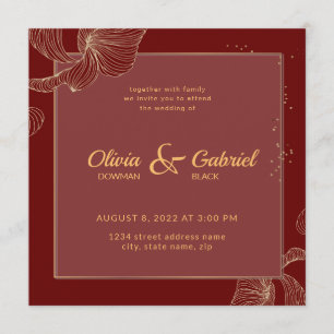 Burgundy Red Marsala gold typography Wedding Invitation